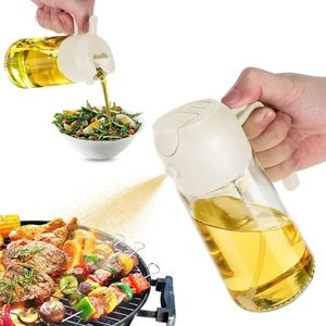 Ölspender für Küchenspray, 2-in-1-Ölspender und Ölsprüher, 16 oz/470 ml Glasölflasche für Heißluftfritteuse, Salat, Braten, Grillen, beige