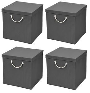 4 Stück Dunkelgrau Faltbox 30 x 30 x 30 cm  Aufbewahrungsbox faltbar mit Kordel und mit Deckel