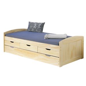 Multifunktionsbett Stauraumbett Funktionsbett Kinderbett Gästebett Jugendbett Marinella Massiv natur 3 Schubladen inkl. ausziehbarer Gästeliege