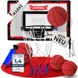 VALENESS® Mini Basketballkorb Indoor [für Tür & Wandmontage] - kleiner Basketball Korb mit Dunk-Funktion, 4 Bällen, Pumpe & Befestigungszubehör