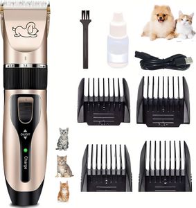 Hundeschermaschine 12er Tierhaarschneidemaschine-Set mit 5 Einstellstufen, Tierhaarschneider, Schermaschine für Hunde und Katzen, USB, 4 Grenzkämme