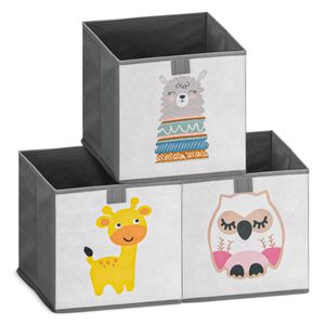 Navaris Kinder Aufbewahrungsbox 3er Set - Regal Aufbewahrung 28 x 28 x 28 cm Spielzeugkiste - 3x Spielzeug Box faltbar - Tier Motiv Kisten mit Griff