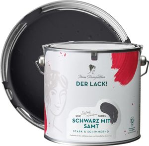 MissPompadour seidenmatte Möbelfarbe Innen & Außen 2,5L Schwarz mit Samt, hochdeckende Farbe für Holz, Metall, Kunststoff - Holzfarbe, Holzlack