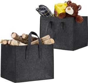 relaxdays 2 x Kaminholzkorb aus Filz anthrazit