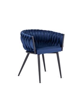 Geflochtener Stuhl für Esszimmer und Wohnzimmer „Empola“ Marine Blau Velours, 65 cm