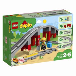 LEGO DUPLO Eisenbahnbrücke und Schienen-Set, Kinderspielzeug mit Signalstein, Spielzeugeisenbahn für Mädchen und Jungen ab 2 Jahren 10872