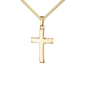 Goldkette mit Kreuz 585 Gold 14 Karat für Damen, Herren und Kinder Kettenanhänger in gewölbter Form + Schmuck-Etui mit Kette 40 cm