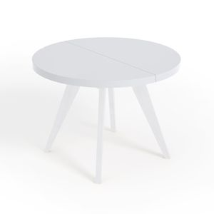 Runder Ausziehbarer Tisch für Esszimmer, LORA, Loft-Stil, Skandinavische, Durchmesser: 90 / 140 cm, Farbe: Weiß