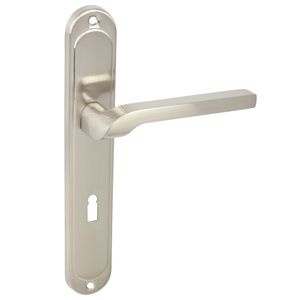 DOMINO Türgriff 72 Drückergarnitur BB - Buntbart Set | Tür-klinke für Zimmertür, Bürotür, Kellertür & Innentür | L-Form | Aluminium | Nickel | NEMO M9