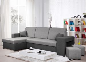 Ecksofa ALEX mit Schlaffunktion und Bettkasten - Couch Sofa L-Form - universal links / rechts - Zwei Grautöne