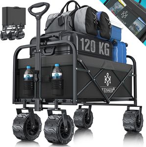 KESSER® Bollerwagen faltbar mit Breite Reifen Handwagen Transportkarre Gerätewagen | inkl. 2 Netztaschen | klappbar | Kunststoff-Reifen | bis 120 kg Tragkraft transportwagen Gartenanhänger