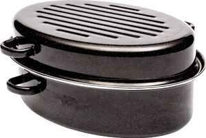 BEMUS Gänsebräter oval - 38cm - Stahl-Emaille mit Chromring / Bräter