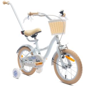 Rower dla dziewczynki 14 cali Pchacz kółka boczne Flower bike baby blue