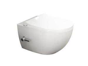Aqua Bagno Taharet WC mit flachem Softclose WC-Sitz Dusch-WC Hänge-WC Toilette mit Bidet-Funktion Warm-Kalt-Mischer Tiefspülklosett Keramik Spülrandlos 510 x 352 x 340 mm