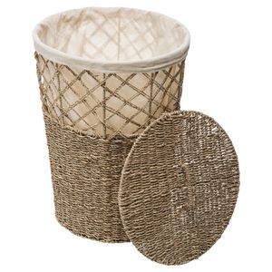 Wäschekorb aus Seegras, 38 cm, Einsatz aus Baumwolle