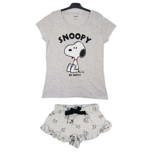Snoopy Damen kurzarm Pyjama Schlafanzug Schlafshirt Shorts – Grau / L