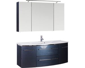 Badmöbel-Set Marlin 3040 Frontfarbe anthrazit glanz 3-teilig mit Mineralmarmor-Waschtisch weiß BxHxT granit weiß 122 x 198,2 x 48 cm mit Spiegelschrank