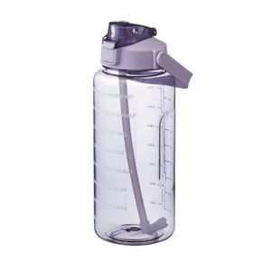 2L Trinkflasche Sportflasche Wasserflasche Getränkeflasche Fitness Trinkflasche mit Strohhalm,mit Zeitmarkierung (Transparentes Lila)