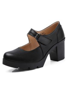 Damen Pumps Knöchelriemen High Heels Anti-Rutsch Schuhe Mode Runde Zehen Block Absatz Schwarz,Größe:EU 35