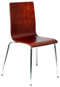 Stationärer Konferenzstuhl TDC-132B, verchromtes Gestell, Sitz und Rückenlehne aus Sperrholz, stapelbar, dunkles Walnussholz