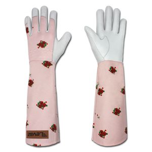 Levaz Work - Floral weiß - Rosenhandschuhe Gartenhandschuh Rosen lange Stulpe Dornenschutz Damen - Größe: M