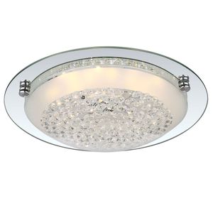 LED Deckenleuchte, Chrom, Kristalle, Spiegelrand, D 32 cm