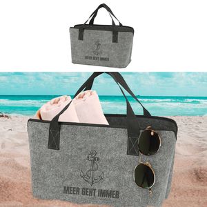 Strandtasche "Meer geht immer" Henkel maritimer Aufdruck 40x26,5x21cm Filz hellgrau Shopper Henkeltasche Tragetasche