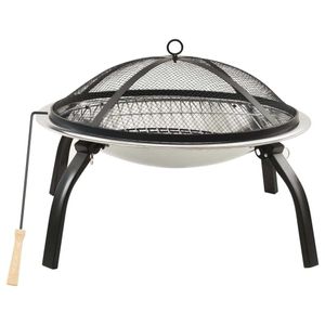 vidaXL 2in1 Feuerschale und Grill mit Schürhaken 56x56x49 cm Edelstahl