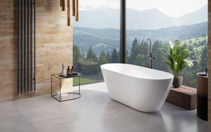 ECOLAM exklusive freistehende Badewanne Standbadewanne moderne Wanne freistehend Moya + Ablaufgarnitur Click Clack Design Mineralguss 170x70 cm