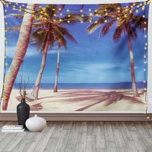 ABAKUHAUS Sommer Wandteppich, Ocean Palms Warmer Strand, Wohnzimmer Schlafzimmer Heim Seidiges Satin Wandteppich, 200 x 150 cm, Creme Grün