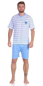 Herren Pyjama Short und T-Shirt Schlaf-Anzug, Hellblau M/48