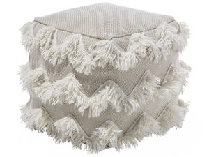 Pouf Beige Baumwolle mit Fransen Metallic Optik Quadrat Boho-Stil