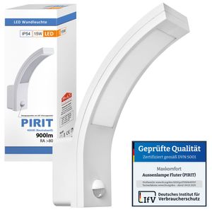 LED Außenleuchte mit Bewegungsmelder PIRIT Weiß – 15W, IP54, 900 Lumen, 4000K Neutralweiß - Außenwandleuchte, Außenlampe, Eingangsleuchte
