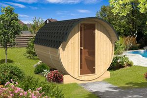 Finn Art  Fass-Sauna Kari 1, ohne Saunaofen, Dachschindeln rot - Hexagonal