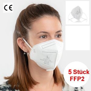 GKA (deutscher Händler) 5 Stück FFP2 CE2163 Maske Mundschutz Atemschutzmaske Gesichtsschutz Masken 5 Lagen (BFE): ≥ 94 %