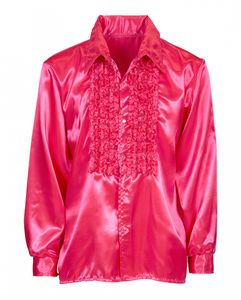 Pinkes 70er Jahre Disco Hemd mit Rüschen für Fasching & Schlagerparty Größe: M/L