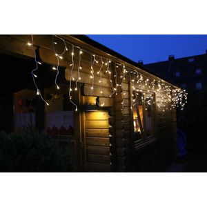 FHS  LED Lichterkette Eisregen 6m Timer 8 Leuchtfunktionen 240 LED warmweiß