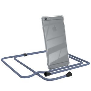 EAZY CASE Handykette kompatibel mit Apple iPhone 6 / 6S Kette Handyhülle mit Umhängeband Handykordel Schutzhülle Silikon Set Eis Blau mit Clips in Schwarz