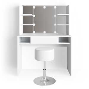 Toaletný stolík Livinity® Daenerys, 100 cm, s LED osvetlením a stoličkou, biely