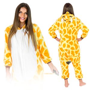 Jumpsuit Onesie für Damen und Herren - Sanft Kuschelig Uni Pyjama - Warme Schlafanzug - Karneval Kostüm - Karnevalskostüm- Größe 178-188 cm XL - Giraffe