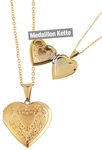 Damenkette Akzent Amulett-Anhänger Collier Kette goldfarbig Herz