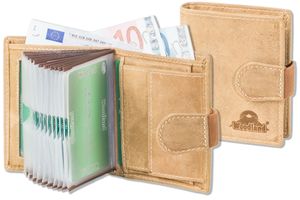 Woodland® Super-Kompakte Geldbörse mit XXL-Kreditkartentaschen für 18 Karten aus naturbelassenem Büffelleder in Cognac