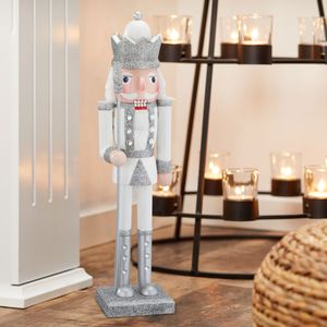 Nussknacker "König" aus Holz, weiß/silber, Gr: M, ca. H38cm Weihnachtsdeko Figur