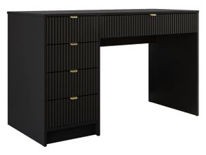 MIRJAN24 Schreibtisch / Schminktisch Tireno mit 5-Schubladen, Fronten gefräst, Aluminiumgriffe in der Farbe Gold, universell - Links / Rechts (Farbe: Schwarz Molet)