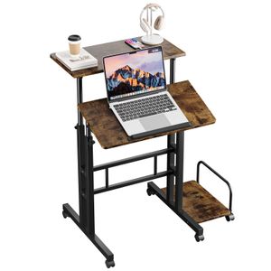 Iropro Stehpult Höhenverstellbar Sitz-Steh-Schreibtisch, Computertisch mit Rollen, Mobile Workstation mit neigbar Tischplatte, PC Tisch für Zuhause