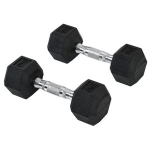 HOMCOM 2er-Set Gummi-Hantel Fitness Hantel Kurzhantel für Trainingsraum Büro sechseckige Form Metall Gummi schwarz 2 x 5 KG