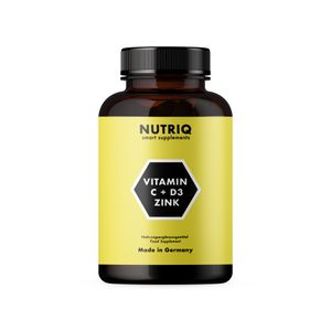 Vitamin C + D3 + Zink von NUTRIQ - 180 Kapseln für 6 Monate - hochdosiert