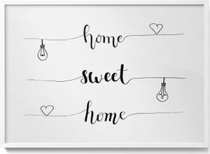 Inschrift an einer Wohnung „Home, sweet home“– Wandbild mit Rahmen – Gerahmtes Bild  – Wanddekoration – 100x70 cm –  Weiß Rahmen