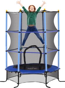 Trampolina dla dzieci HOMCOM Ø163 cm, trampolina z siatką zabezpieczającą, osłona krawędzi, trampolina ogrodowa dla dzieci 3-10 lat, maks. obciążenie 50 kg, niebieska