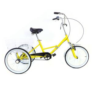 20"  Dreirad für  Erwachsene Gelb Erwachsenendreirad  Faltbar  Single Speed   U-förmige Lenker Trike mit Korb  für Senioren, Frauen, Männer